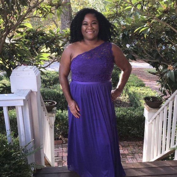 David's Bridal Long One Shoulder Lace Dress sz 18 Regency Purple elegant classy - Picture 2 of 12